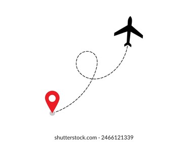 Airplane dotted route line the way airplane. Flying with a dashed line from the starting point and along the path. illustration