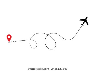 Airplane dotted route line the way airplane. Flying with a dashed line from the starting point and along the path. illustration