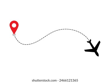 Airplane dotted route line the way airplane. Flying with a dashed line from the starting point and along the path. illustration