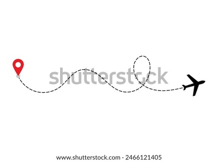 Airplane dotted route line the way airplane. Flying with a dashed line from the starting point and along the path. illustration