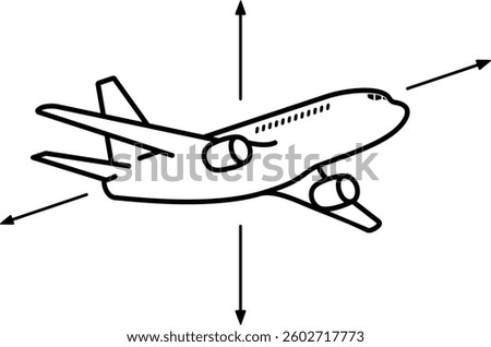 Airplane with drag and thrust force. An illustration that shows the forces acting on a plane. Vector outline icon. 