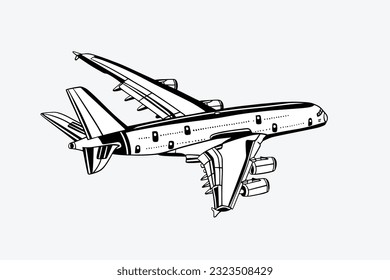 airplane of drawing ink for graphic. transportation of ink sketch drawing. transportation of ink drawing for design