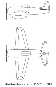 Airplane drawing line art vector illustration for coloring book. Cartoon Aeroplane drawing for coloring book for kids and children.