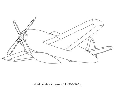 Airplane drawing line art vector illustration for coloring book. Cartoon Aeroplane drawing for coloring book for kids and children.