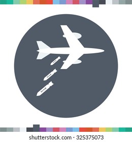 Airplane dropping bombs icon.
