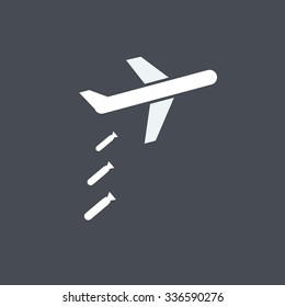 Airplane dropping bombs icon.