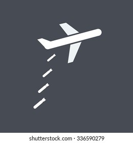 Airplane dropping bombs icon.