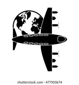 airplane and earth globe icon
