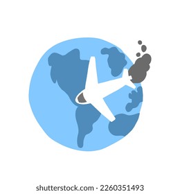 Airplane and earth. Hand drawn vector illustration in cartoon flat style