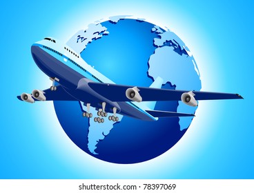 An airplane and earth illustration