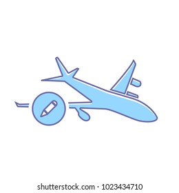 Airplane edit flight plane transport travel icon. Vector illustration