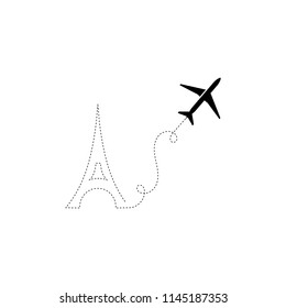 Airplane with Eiffel tower vector design elements, logo, travel agency concept