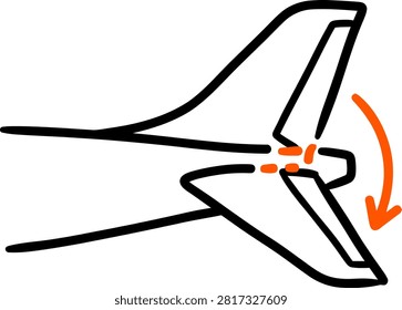 Airplane elevator control surface icon showing tail horizontal stabilizer with orange pivot and arrow indicators in line art style