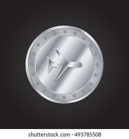 Airplane embossed realistic silver / platinum coin precious Icon / Logo Design