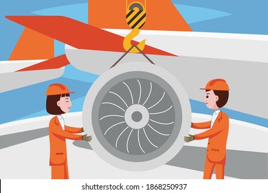 Airplane Engineer Profession with vector illlustration. Flat design with cartoon characters.