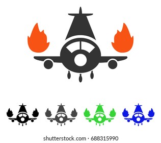 Airplane Engines Burn flat vector pictogram. Colored airplane engines burn gray, black, blue, green icon versions. Flat icon style for graphic design.
