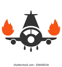 Airplane Engines Burn vector icon. Style is flat symbol, rounded angles, white background.