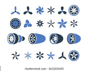 Airplane engines. Propeller turbine symbols plane equipment detailing aviation vector