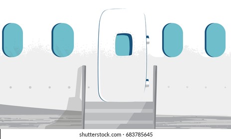 Airplane Facade Vector. Door Entrance And Windows. Section For Projects, Templates, Banner, Advertises