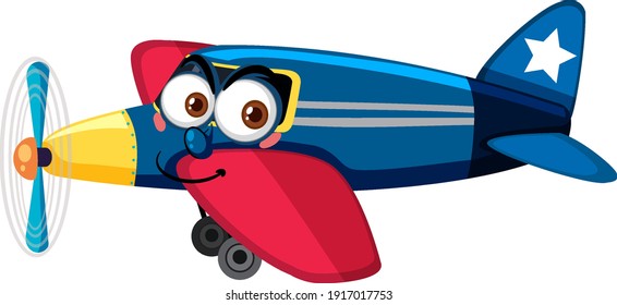 Airplane with face expression cartoon character on white background illustration