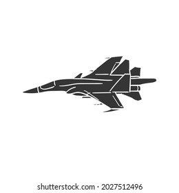 Airplane Fighter Icon Silhouette Illustration. Army Vehicle Vector Graphic Pictogram Symbol Clip Art. Doodle Sketch Black Sign.