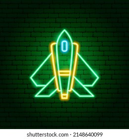 Airplane Fighter Neon Sign. Vector Illustration of War Promotion.