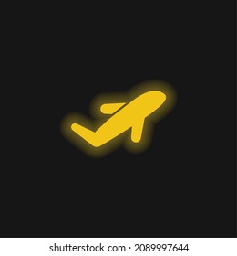Airplane Filled Silhouette yellow glowing neon icon