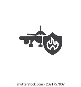 Airplane fire insurance vector icon. filled flat sign for mobile concept and web design. Aviation insurance glyph icon. Symbol, logo illustration. Vector graphics