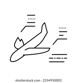 airplane fire test line icon vector. airplane fire test sign. isolated contour symbol black illustration