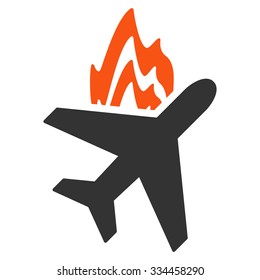 Airplane Fire vector icon. Style is flat symbol, rounded angles, white background.