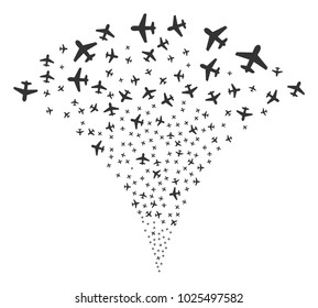 Airplane fireworks fountain. Vector illustration style is flat iconic symbols. Object fountain made from random pictograms as airplane fireworks.