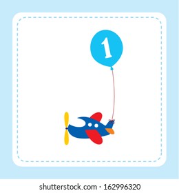 airplane first birthday card with balloon