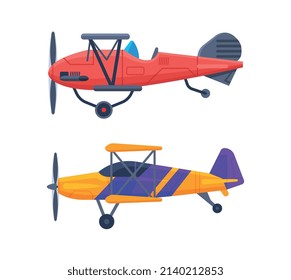 Airplane or Fixed-wing Aircraft Propelled by Thrust Side View Vector Set