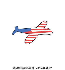 Avión con la bandera de América ilustración. Icono de ilustración de elemento de diseño de avión con patrón de bandera estadounidense. Icono de la ilustración del avión para los diversos propósitos