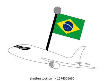Airplane with flag of Brazil vector illustration. Suitable for travelling business and travel or holiday theme.