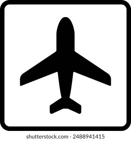 Airplane flat black vector icon.