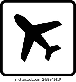 Airplane flat black vector icon.