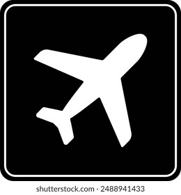 Airplane flat black vector icon.