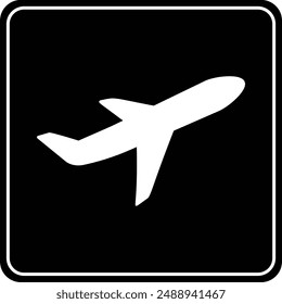 Airplane flat black vector icon.