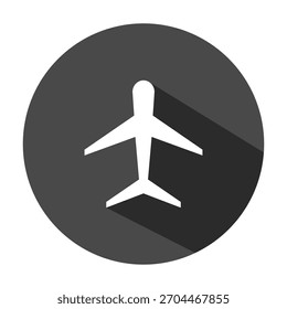 Airplane flat circular icon with shadow on a white background. Vector illustration