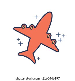 Airplane flat icon illustration design with orange color and plus sign. 