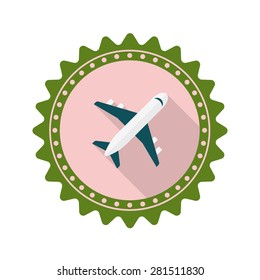 Airplane flat icon with long shadow on badge background,EPS 10
