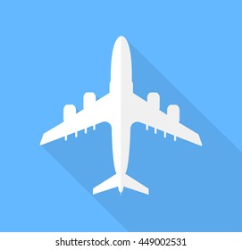 Airplane flat icon with long shadow.Plane flat design vector illustration