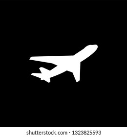 Airplane Flat Icon On Black Background. Black Style Vector Illustration.