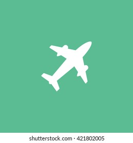 Airplane Flat Icon On Green Background