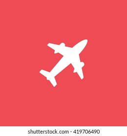 Airplane Flat Icon On Red Background