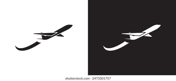 Airplane flat icon. Simple delivery icon, Airplane symbols and signs, Concept: the way forward, start-up company, business, growth and message. Airplane icon on black and white background. eps10.