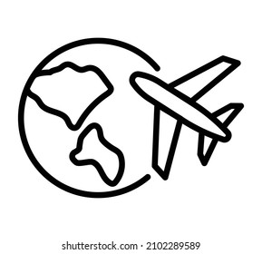 Airplane flat icon. Travel pictogram for web. Line stroke. Isolated on white background. Vector eps10