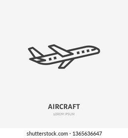 Airplane flat line icon. Plane vector illustration. Thin sign for jet, air craft cargo shipping, airlines logo.