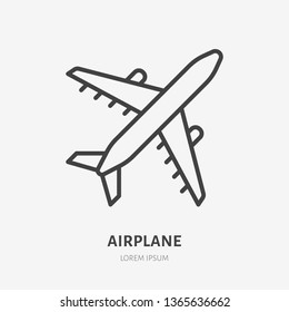 Airplane flat line icon. Plane vector illustration. Thin sign for jet, air craft cargo shipping, airlines logo.